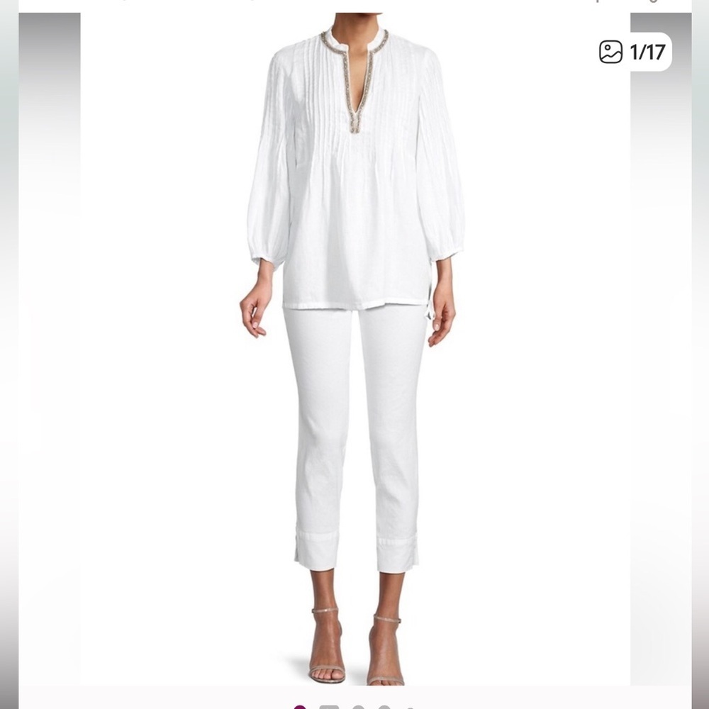 NWT 120% LINO side zip crop white pants Size XS